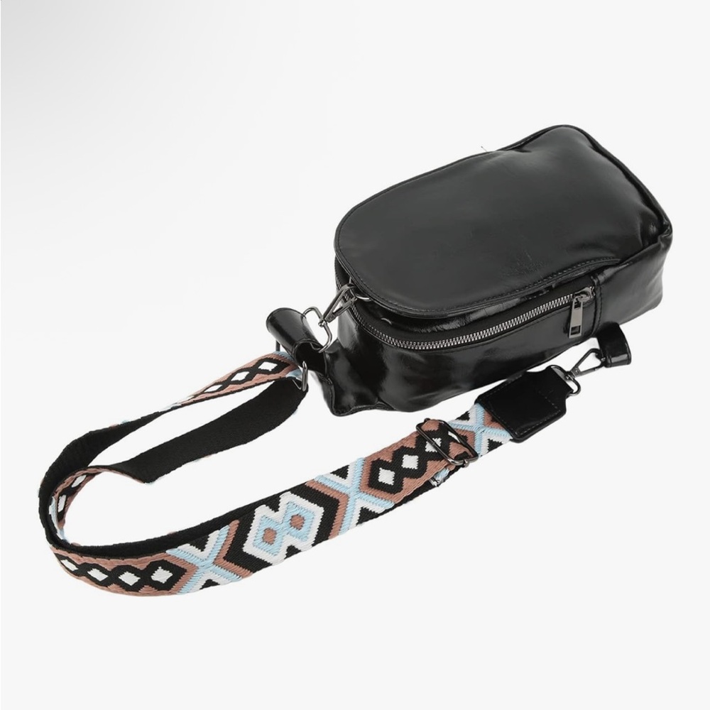 Black Sling Bag With Patterned Strap - image 4